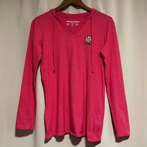 Life Is Good Crusher-Lite Striped Lightweight Hoodie-Tee Pink Size S